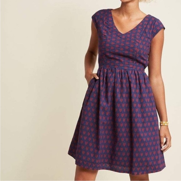 Mata Traders Dresses & Skirts - Mata Traders Women's Dark Navy & Burgundy Arrow print Sleeveless A-line Dress XL